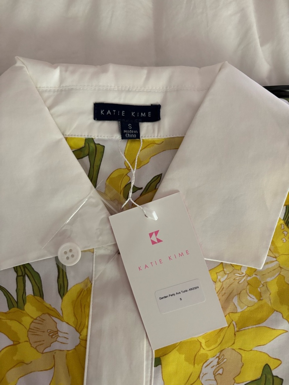 Katie Kime Garden Party Ava Tunic Dress Small Yellow Daffodil Shift Mini NWT - Picture 4 of 6